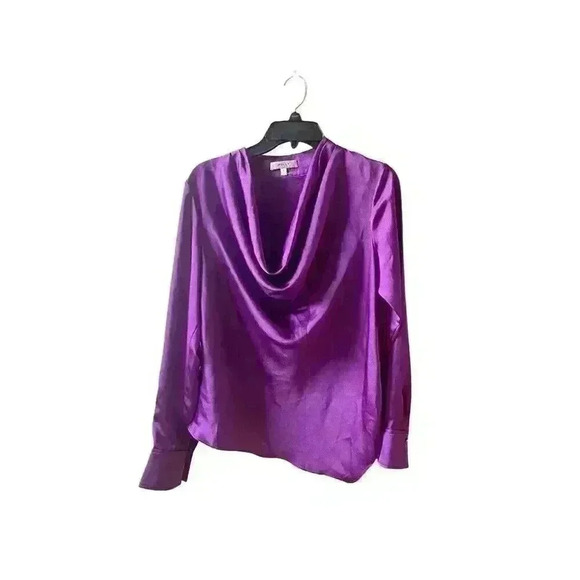MILLY Nancy Asymmetrical Top Satin Cowl Neck Purple Blouse Top Size Small - Picture 7 of 13
